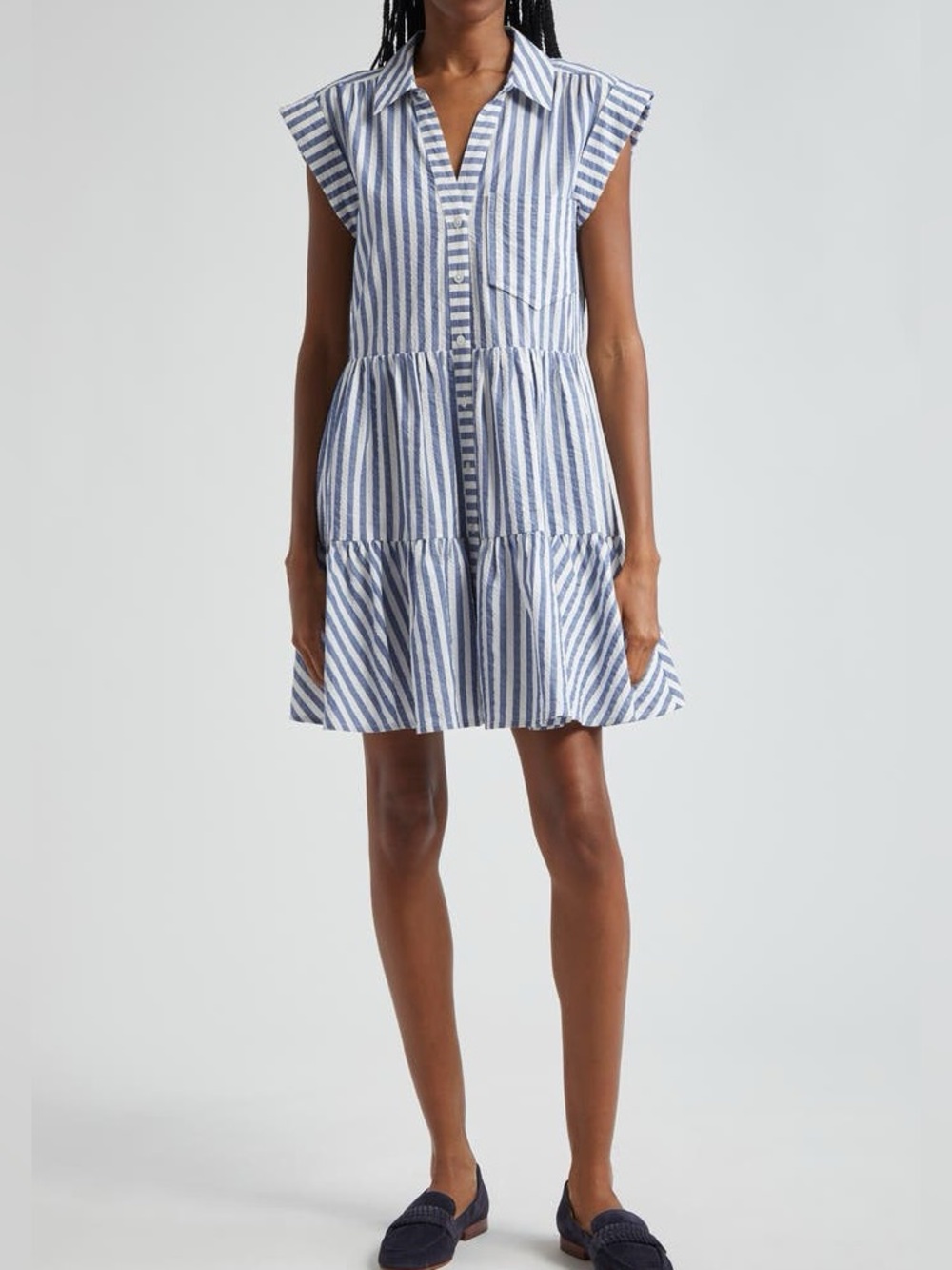 Veronica Beard Trisha Stripe Cotton Shirtdress Lined Mini Dress Summer Womens L